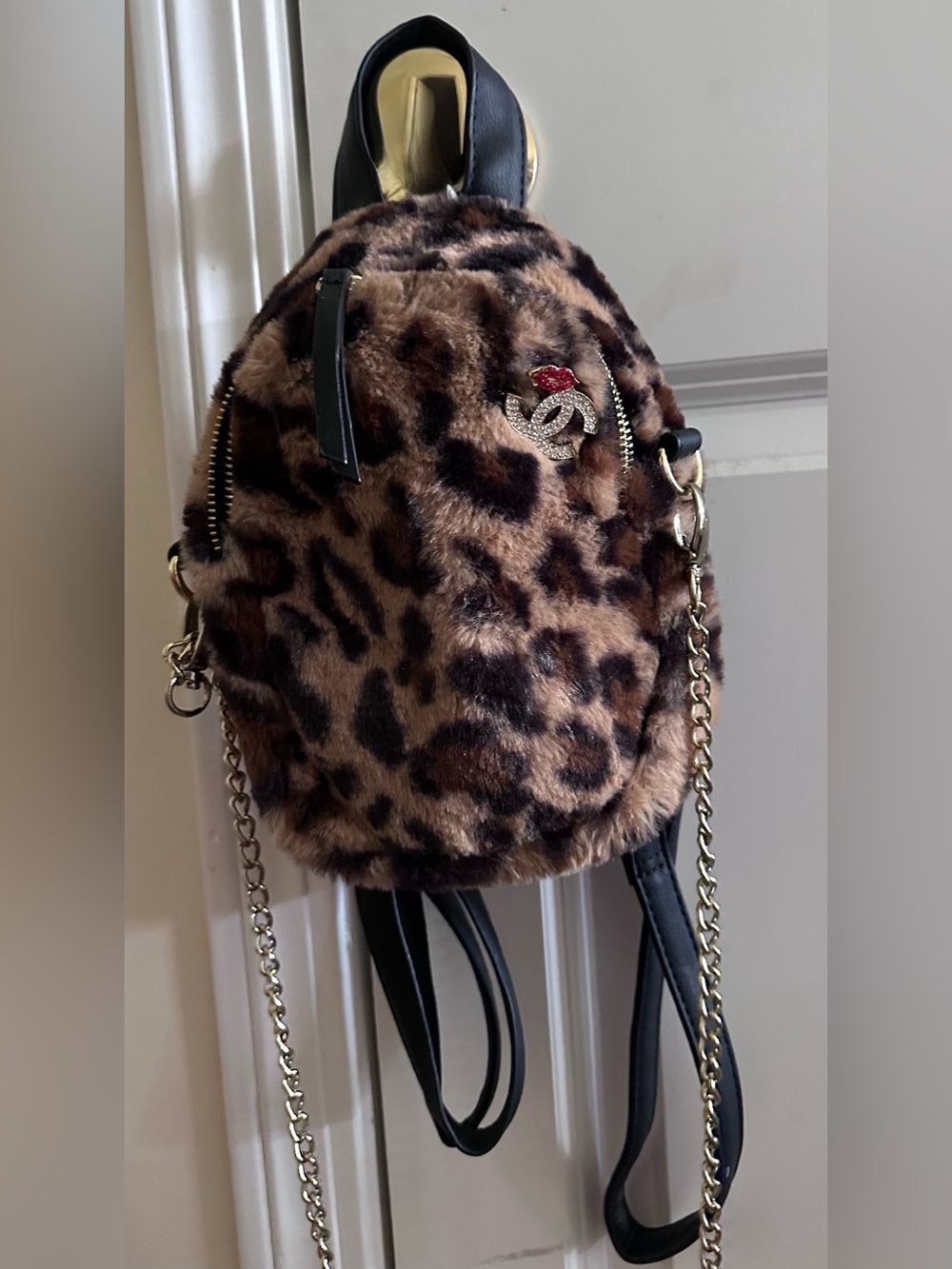 wild fable Leopard Print Faux Fur Mini Backpack - Brown & Black